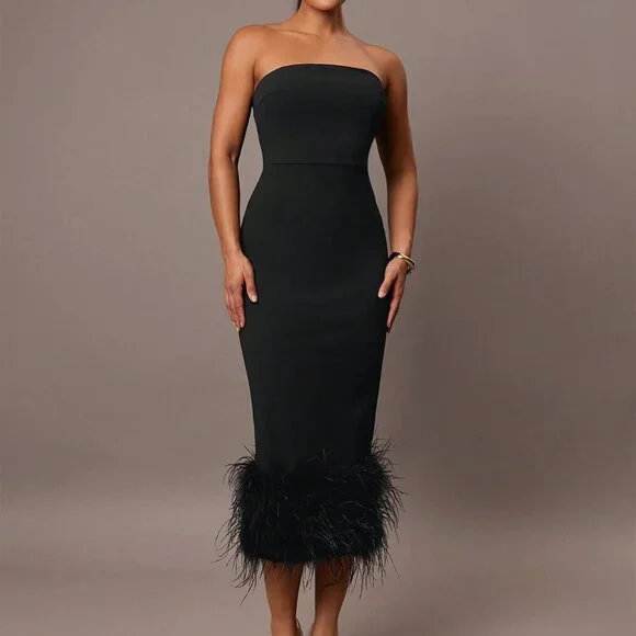 Black Party Women's Tube Top Midi Dress - Picture 7 of 8